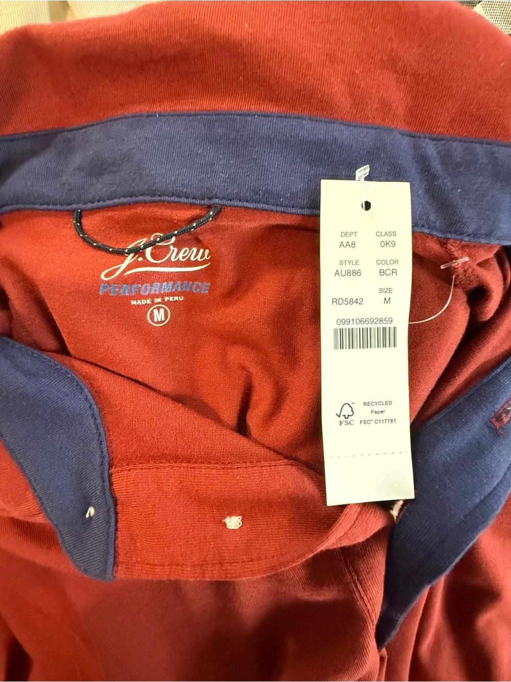 J.Crew Performance Jersey Polo Shirt Men’s M Red Navy Trim